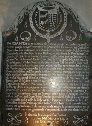 Epitaphe de Brantôme au château de Richemont