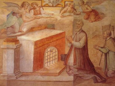 Saint Euden, évcêque de Rouen, priant devant la Confession.